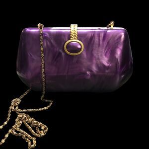 Vintage Rare Purple Lucite Purse, Handbag w/Long Box Chain, Mardi Gras, Gift